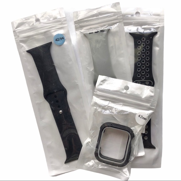 3 Silicone Sport Bands + Bumper Apple Watch 44/45mm M/L Black Gray NEW - Picture 9 of 10